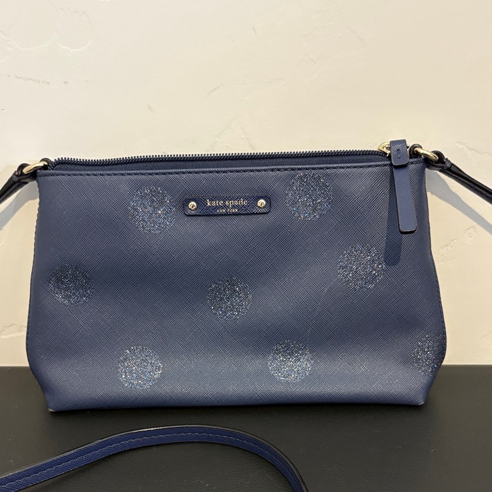 Kate Spade New York Navy Glitter Polka Dot Crossbody Bag Purse
